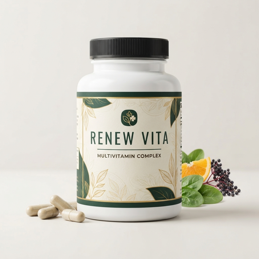Renew Vita multivitamin glass jar with premium ingredients